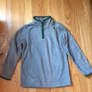 Gray 1/4 zip fleece pullover by Lands End. Hunter green trim and zipper. New